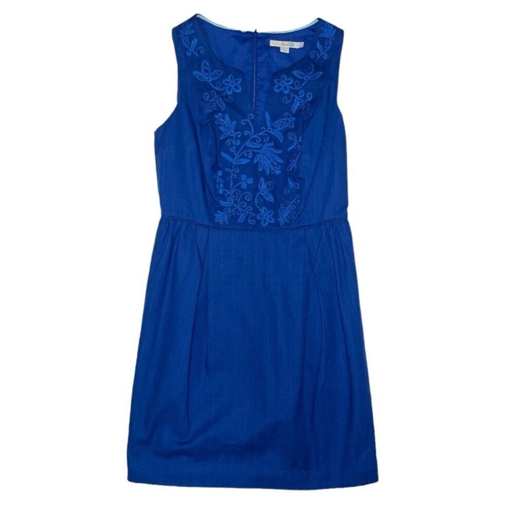 Boden Cobalt Blue Sleeveless Embroidered Sheath Dress Lined Knee-Length Size 6